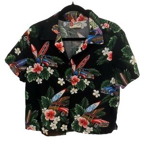 Hilo Hattie Hawaiian Shirt Classic Car Print Large